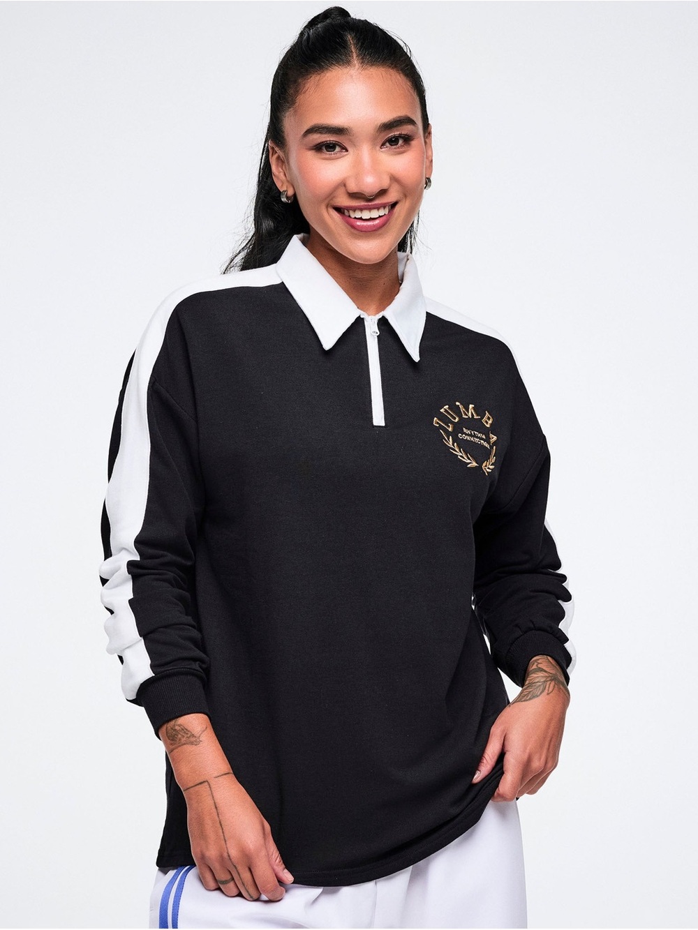 Zumba Fitness Black & White Zip Collar Pullover